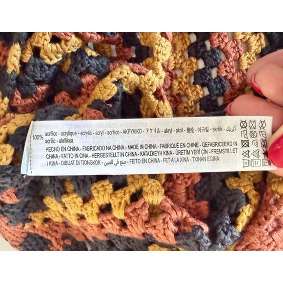 Zara boho crochet midi shift dress brown black orange Size S - Picture 7 of 7